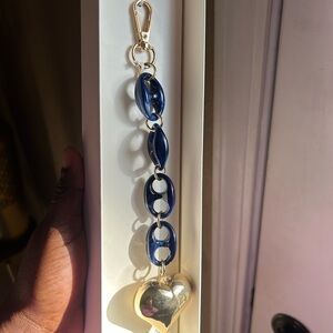 Chic Gold and Blue Heart Keychain